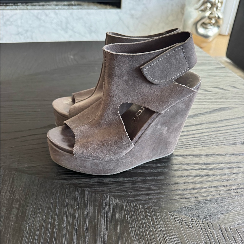 Pedro Garcia Gray Suede Wedge Sandals